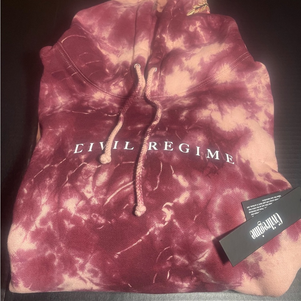 BNWT CIVIL REGIME CRANBERRY MARBLE WASH LARGE MENS UNISEX TIE DYE HOODIE - Picture 9 of 16
